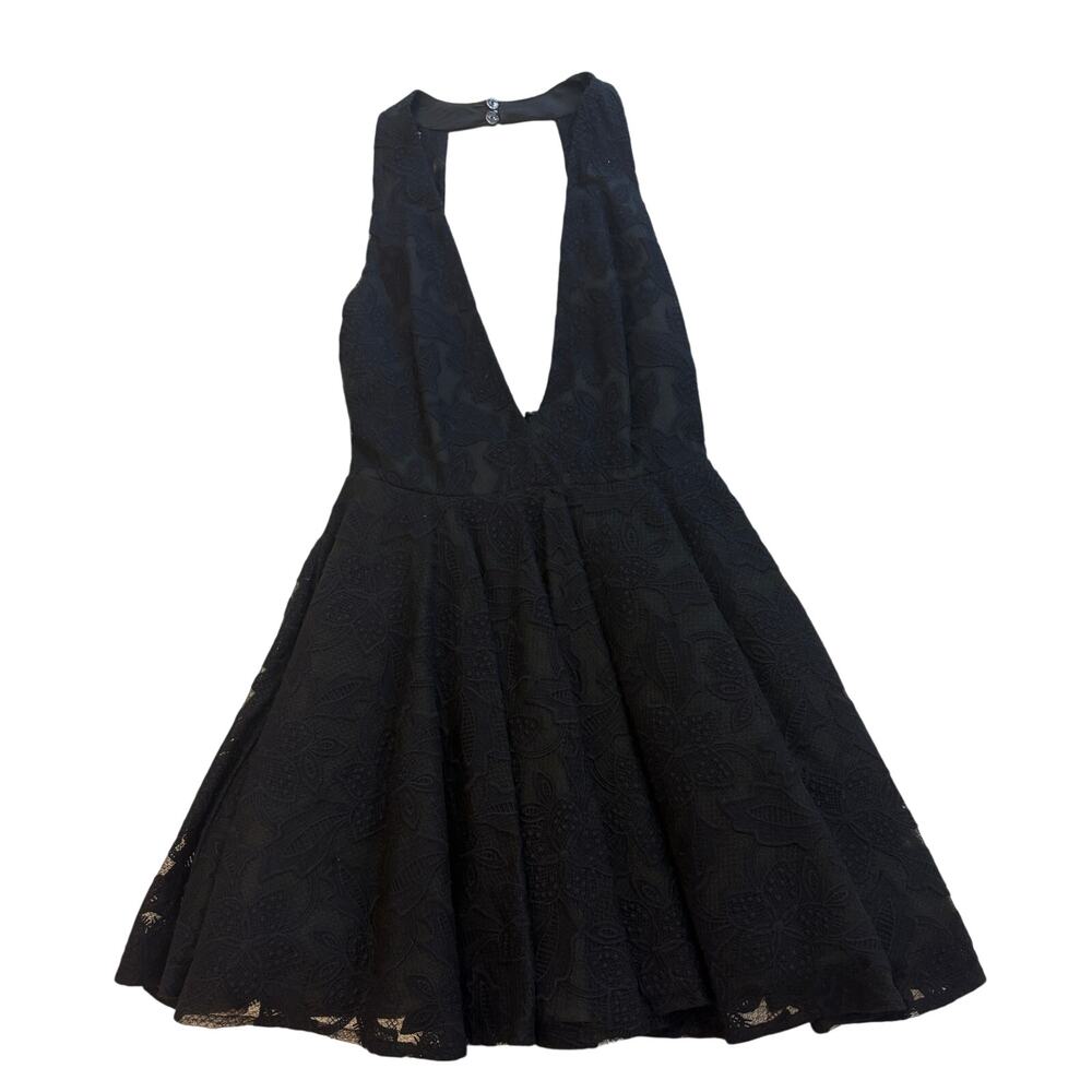 bebe Deep V Halter Black Lace Mini Party Cocktail Dress 00